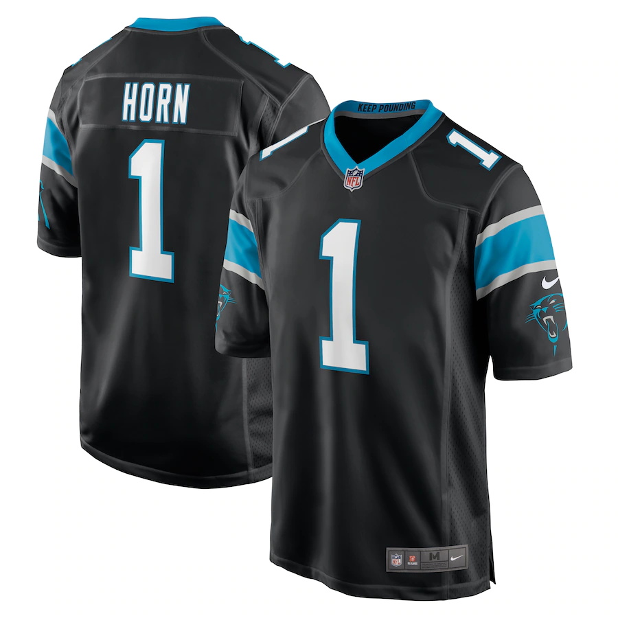 Custom Mens Carolina Panthers 1 Jaycee Horn Nike Black 2021 NFL Draft First Round Pick Game Jersey